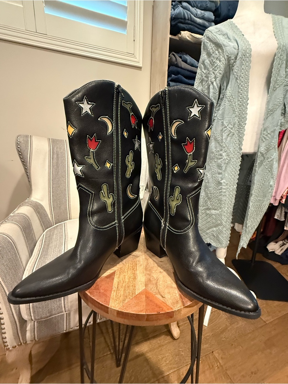 No Boundaries Black Western Embroidered Mid-Calf Boots